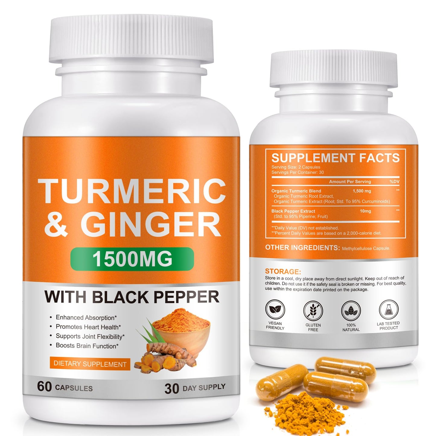 Turmeric & Ginger 1500mg – Curcumin with BioPerine for Joint Pain