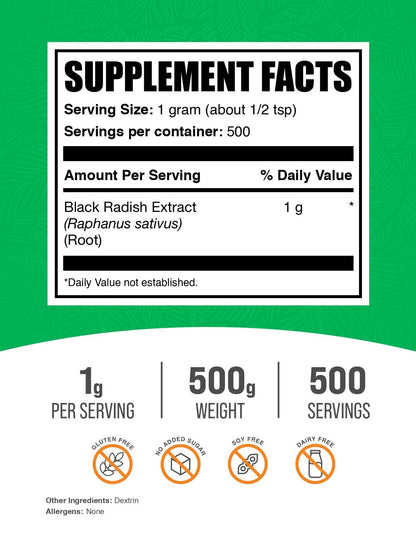 BulkSupplements Black Radish Extract Powder | Spanish Black Radish - Vegan & Gluten Free, 1g Serving, 500g