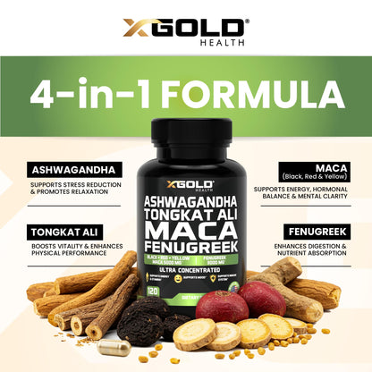 Ashwagandha 5000mg, Tongkat Ali 1000mg, Maca Root 5000mg | Fenugreek Supplement – Made in USA