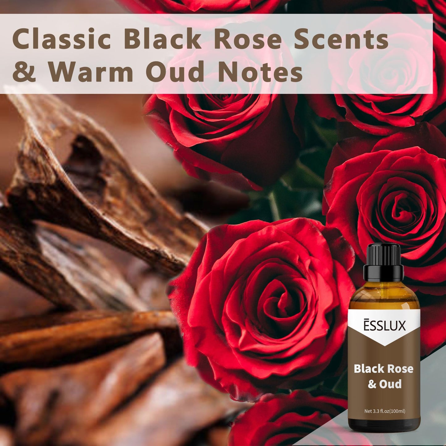 Black Rose & Oud Fragrance Oil – ESSLUX 100 ml (3.3 oz) Premium Scent for Diffusers, Candles, Soap