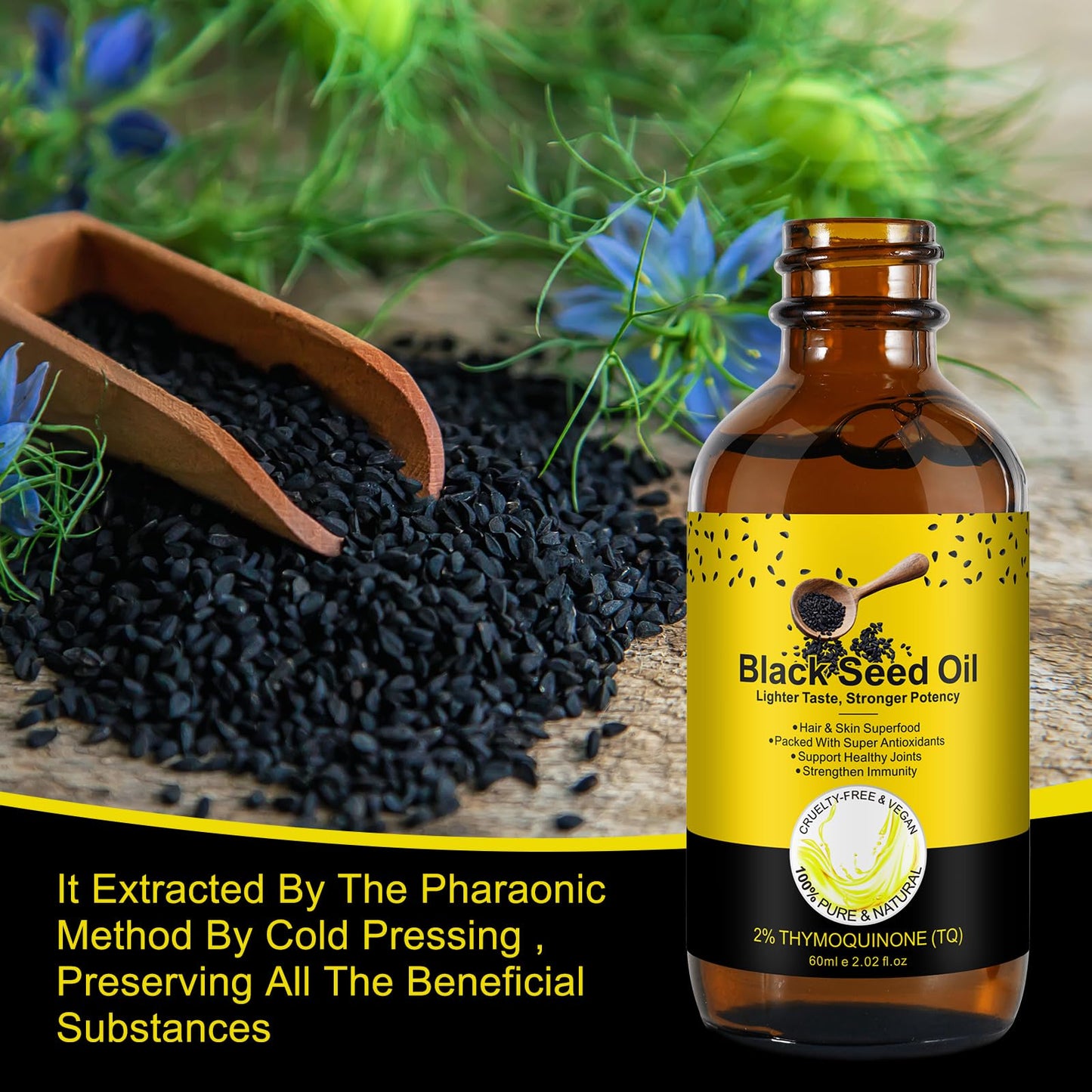 Black Seed Oil – Cold-Pressed, Natural for Hair & Skin Care (2.02 fl oz)