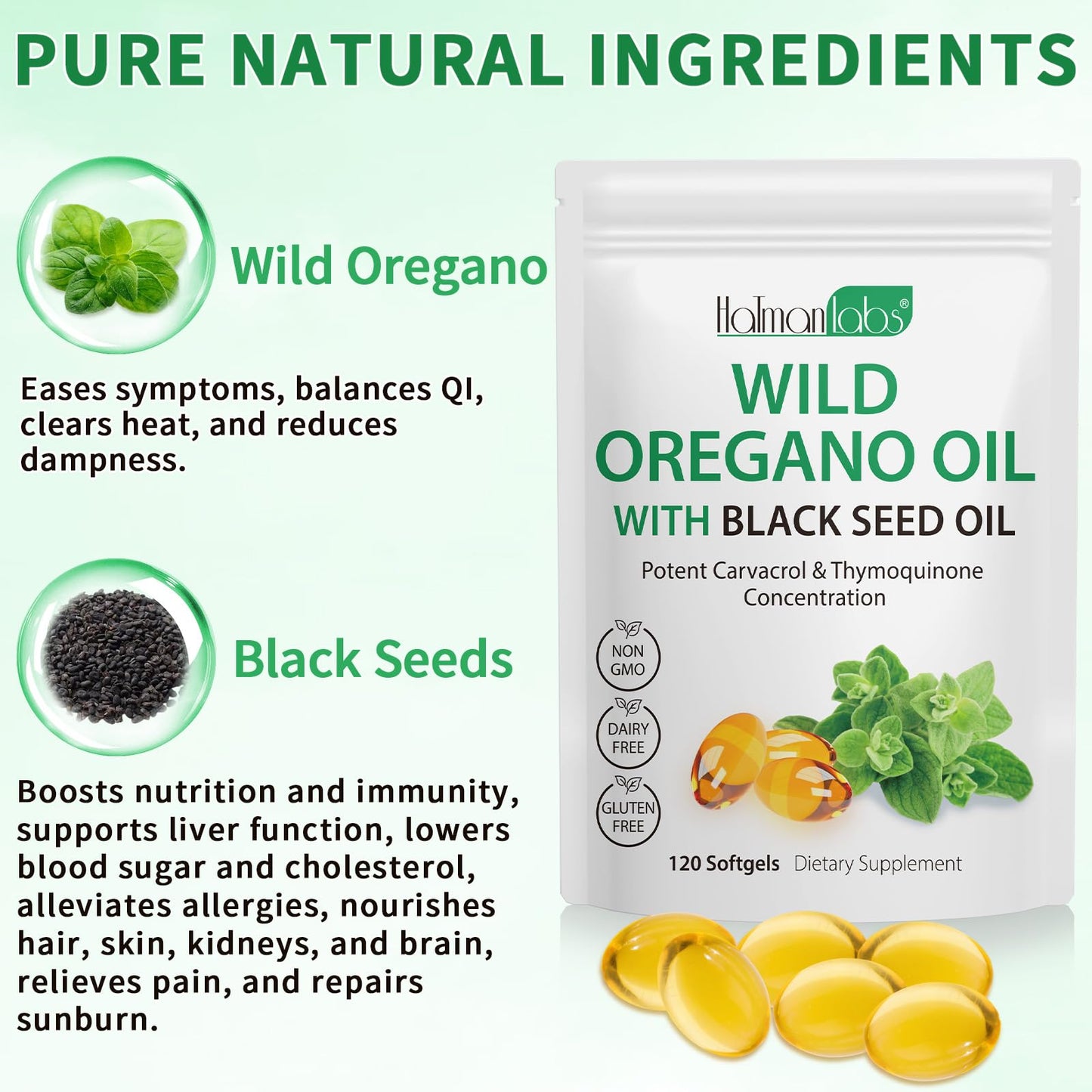 Oil of Oregano Softgels with Black Seed Oil – Immune Support, 120 Softgels