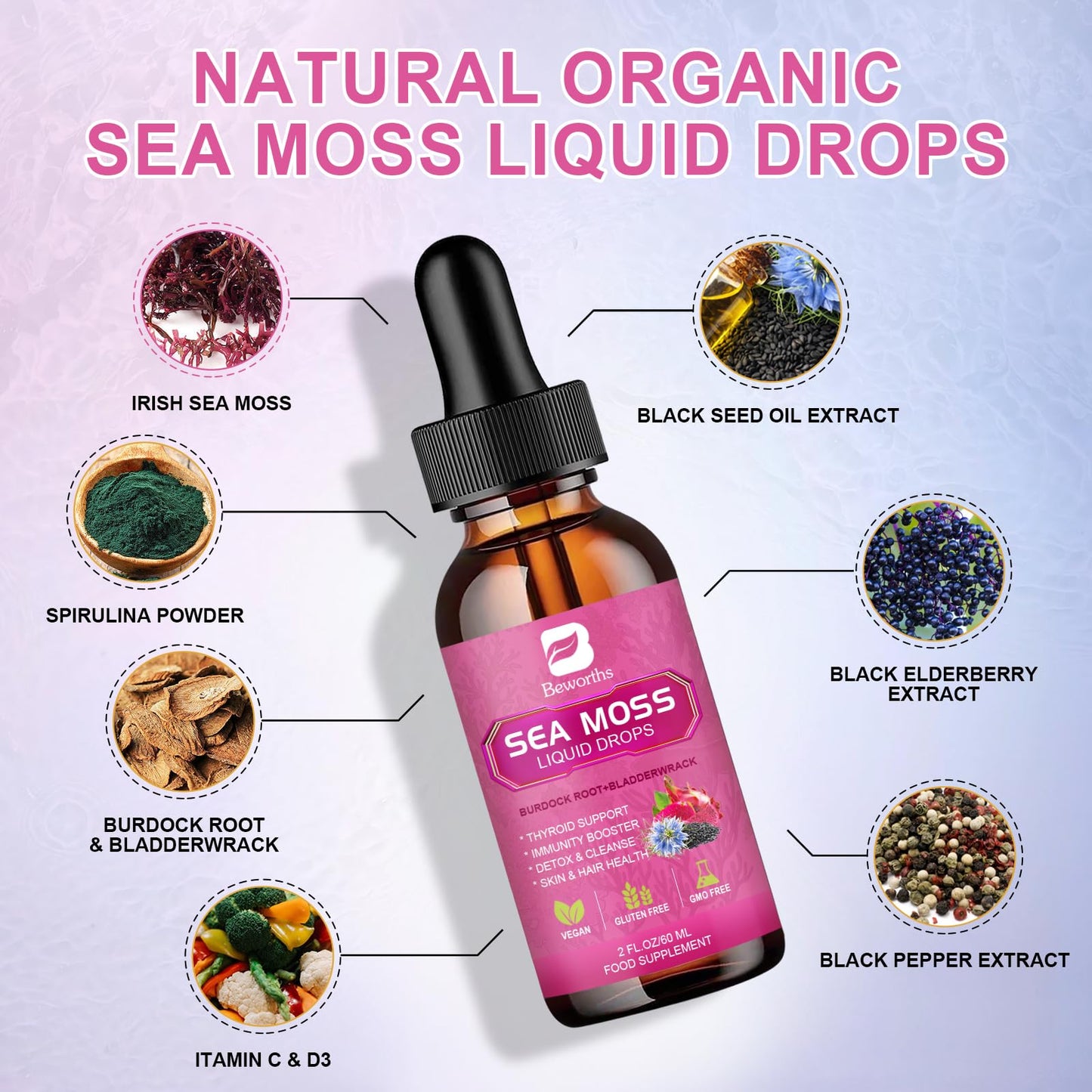 BEWORTHS Sea Moss Liquid Drops – Organic Black Seed Oil (Vegan)