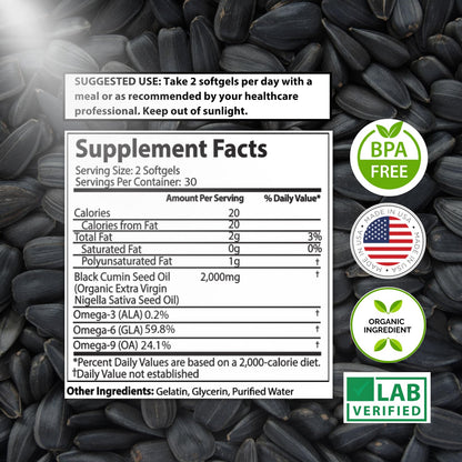 Organic Turkish Black Seed Oil Capsules - 1000mg, 60ct, Non-GMO