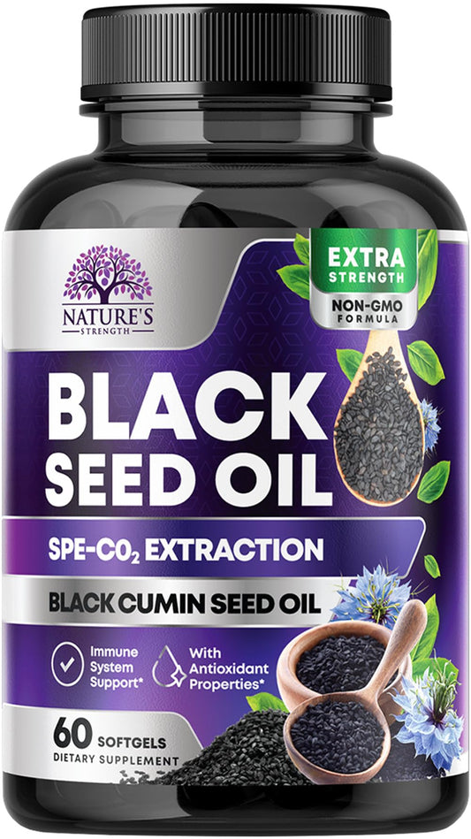 Black Seed Oil Capsules 1000mg with Thymoquinone - Pure Nigella Sativa for Skin Health & Immune Support, 60 Softgels BritishVita | Premium UK Vitamins & Wellness Supplements