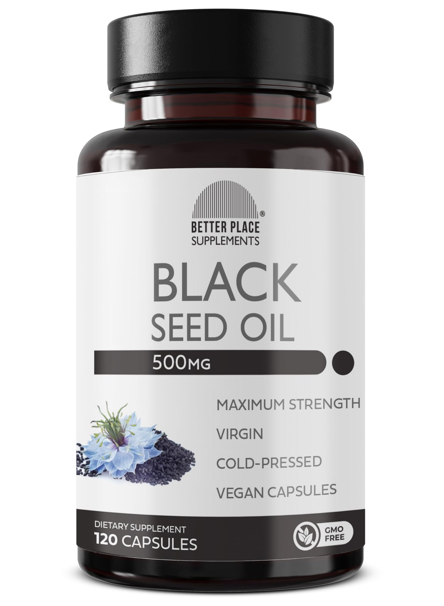 Black Seed Oil Capsules | Non-GMO & Vegan | Cold-Pressed 500mg