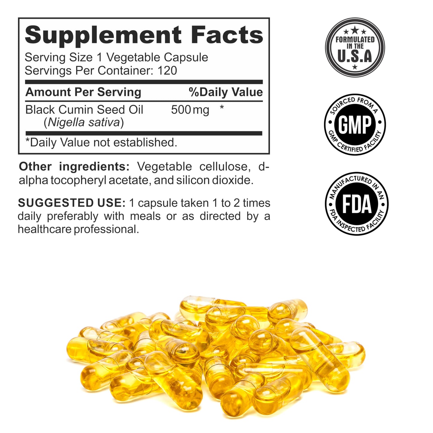 Black Seed Oil Capsules | Non-GMO & Vegan | Cold-Pressed 500mg