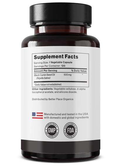 Black Seed Oil Capsules | Non-GMO & Vegan | Cold-Pressed 500mg