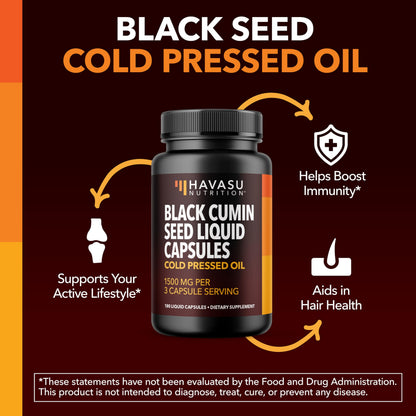 Cold Pressed Black Seed Oil Capsules 1500mg – Immune & Digestive Support, Hair & Skin | 2-Month Unflavored Supply