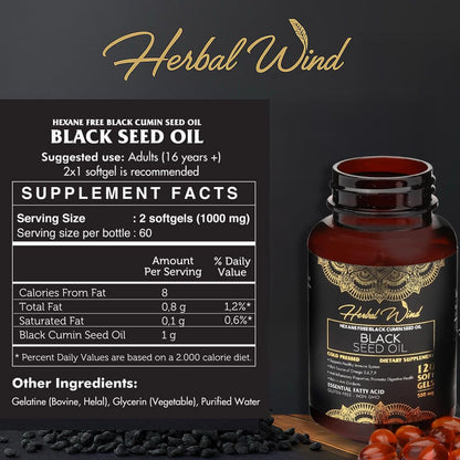 Black Seed Oil Capsules - Cold Pressed 500mg, 120 Softgels | Premium Quality Nigella Sativa - Non-GMO
