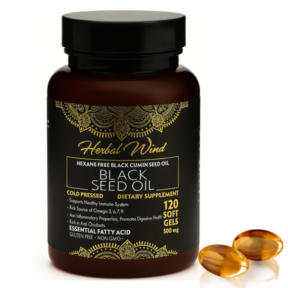 Black Seed Oil Capsules - Cold Pressed 500mg, 120 Softgels | Premium Quality Nigella Sativa - Non-GMO