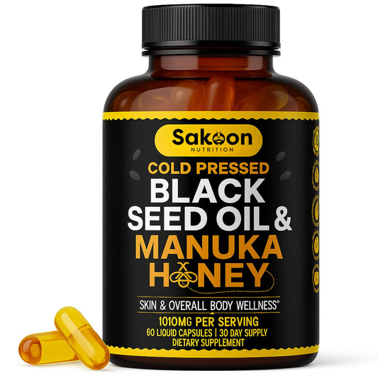 Black Seed Oil Capsules with New Zealand Manuka Honey – 1010mg per Serving, 2% Thymoquinone, Immune & Digestive Support, Made in USA, 60 Count BritishVita | Premium UK Vitamins & Wellness Supplements