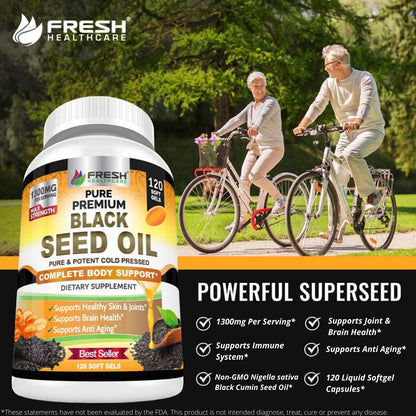 FRESH HEALTHCARE Black Seed Oil 1300mg – Pure Nigella Sativa | Immune Support