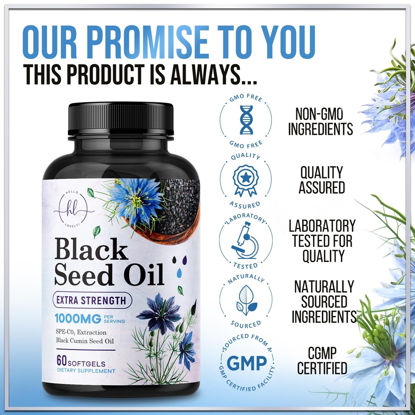 Black Seed Oil Softgels 1000mg - Premium Nigella Sativa Blackseed, Immune Support & Skin Health