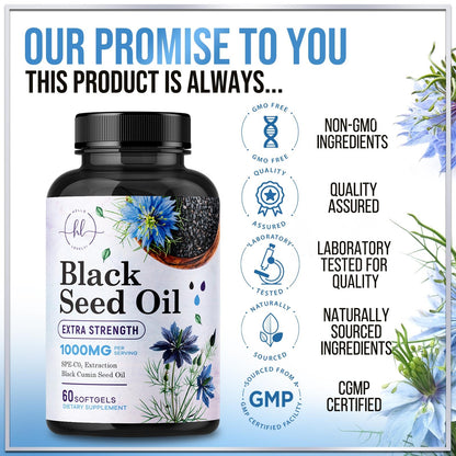 Black Seed Oil Softgels 1000mg - Premium Nigella Sativa Blackseed, Immune Support & Skin Health