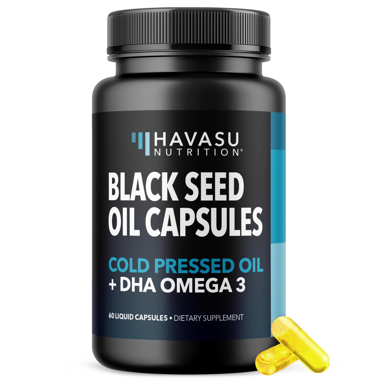 Black Seed Oil with DHA for Brain Health – Cold Pressed Black Cumin Seed Oil, DHA Omega-3 (60 Capsules) – Vegan, Non-GMO, Gluten-Free, 1 Month Supply
