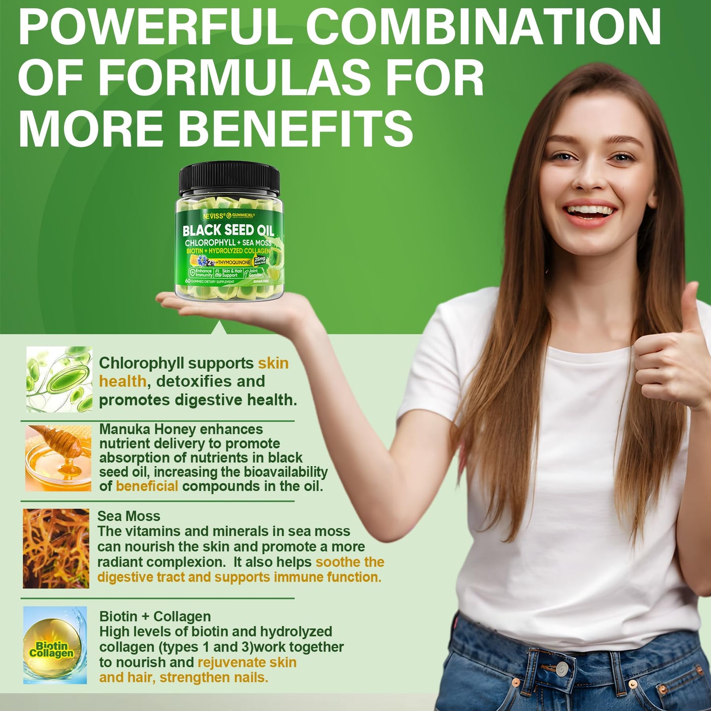 Black Seed Oil Gummies with Chlorophyll and Sea Moss – 500mg