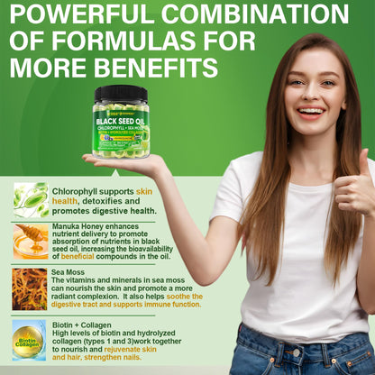 Black Seed Oil Gummies with Chlorophyll and Sea Moss – 500mg