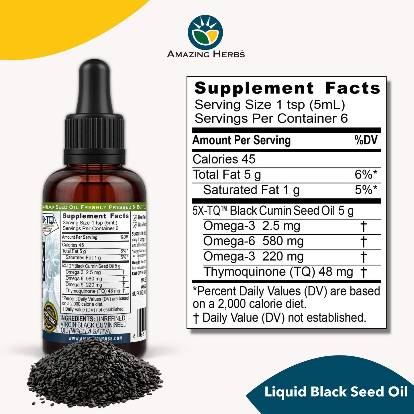 Amazing Herbs Premium Black Seed Oil – Gluten Free, Non-GMO, Cold-Pressed Nigella Sativa – 1 Fl Oz