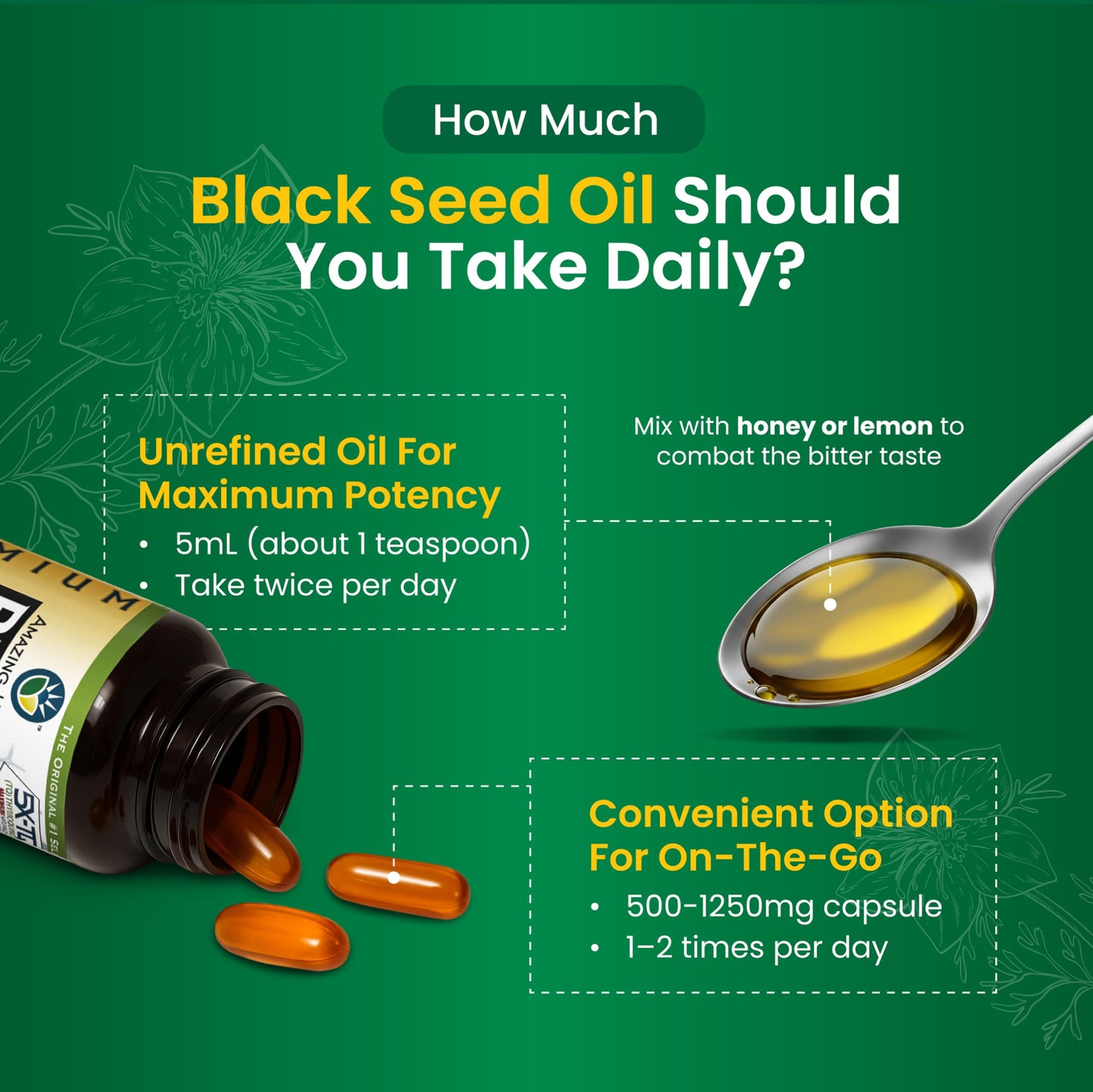 Amazing Herbs Premium Black Seed Oil - Cold Pressed, Gluten Free & Non-GMO - Digestive Health, Immune Support, Brain Function (1 oz) Pack of 3