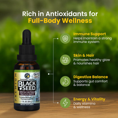 Amazing Herbs Premium Black Seed Oil - Cold Pressed, Gluten Free & Non-GMO - Digestive Health, Immune Support, Brain Function (1 oz) Pack of 3
