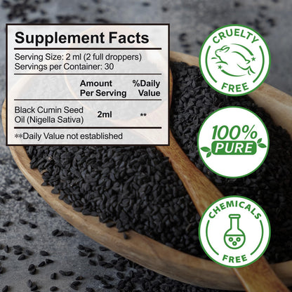 Black Seed Oil Organic Cold Pressed - 2% Thymoquinone | Turkish Nigella Sativa 60ml