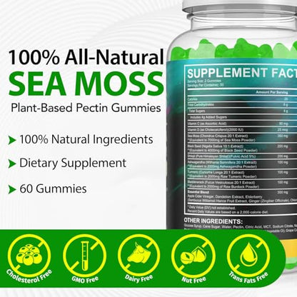 Vceeoy Sea Moss Gummies with Black Seed Oil, Ashwagandha & Ginger - 60 Gummies