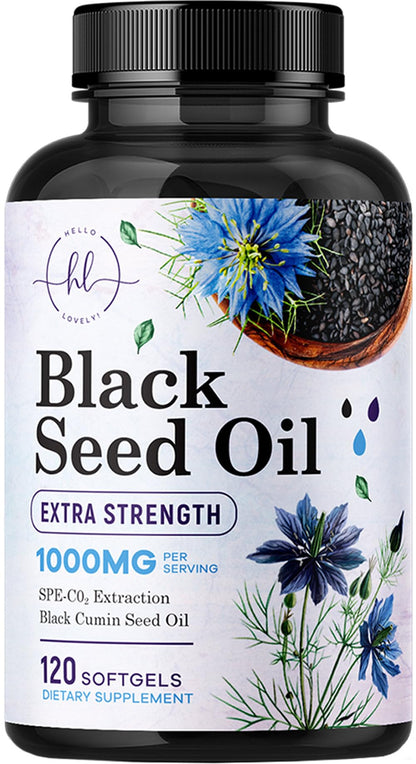 Black Seed Oil Softgels 1000mg – Premium Nigella Sativa Blackseed, Non-GMO, USA Bottled