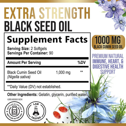 Black Seed Oil Softgels 1000mg | Nigella Sativa (Black Cumin) | Made in USA