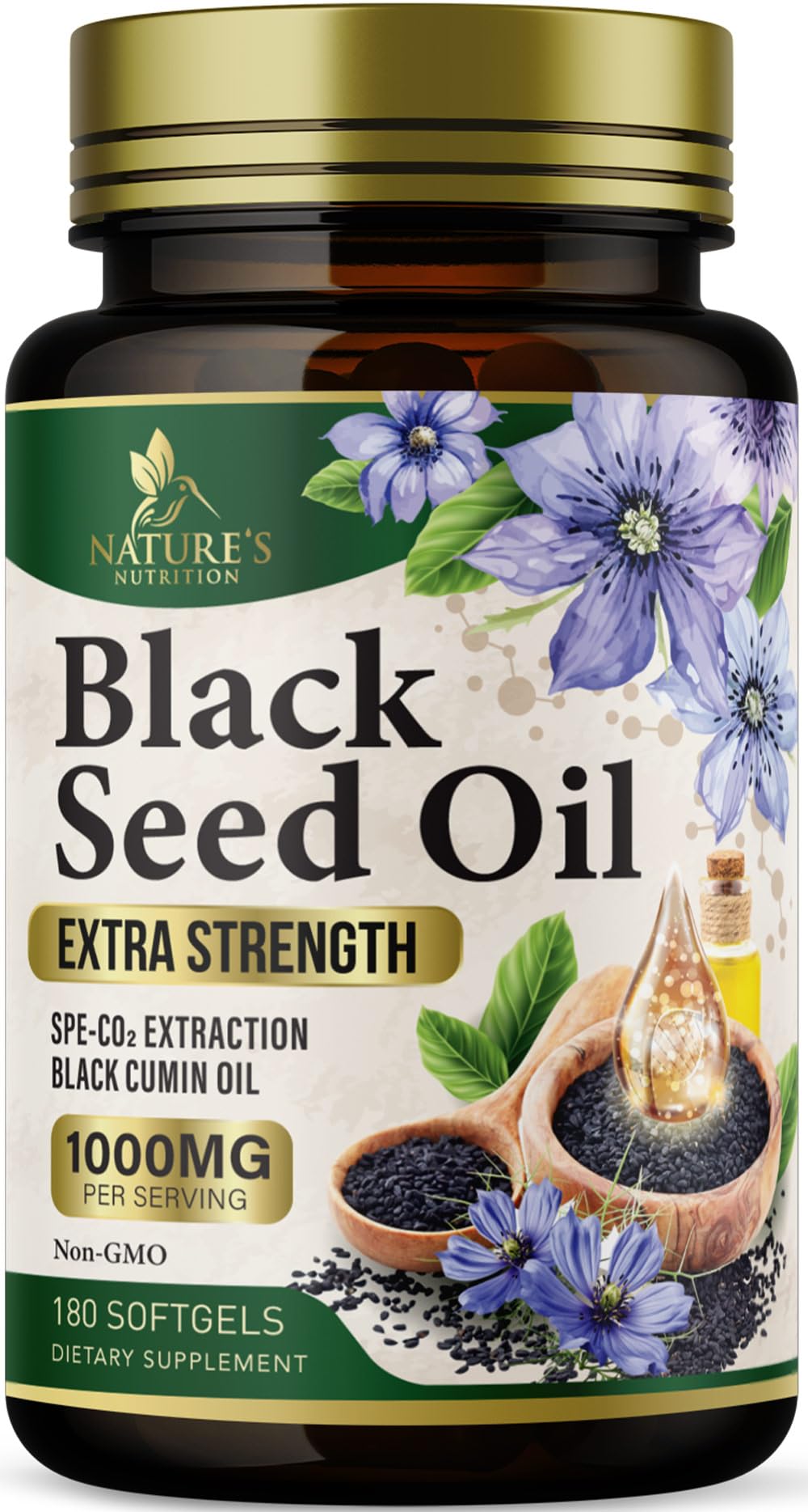 Black Seed Oil Softgels 1000mg | Nigella Sativa (Black Cumin) | Made in USA