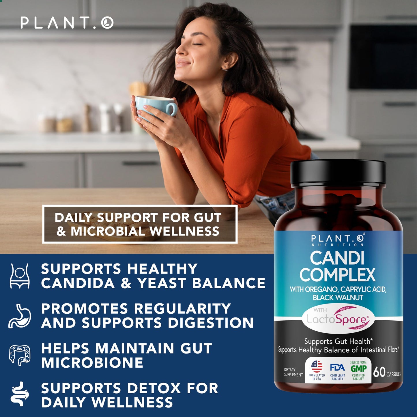 Potent Candida Cleanse Supplement – Candida Complex with Oregano, Caprylic Acid, Black Walnut & Probiotics | 60 Capsules