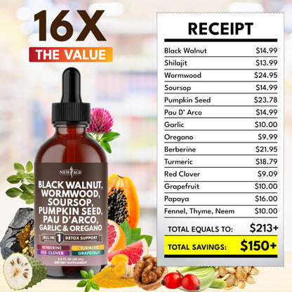 Black Walnut Wormwood Cleanse Drops - 4oz Liquid Tincture with Soursop & Herbs