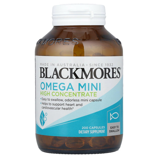 Blackmores Omega Mini High Concentrate 200 Capsules | Made in Australia BritishVita | Premium UK Vitamins & Wellness Supplements