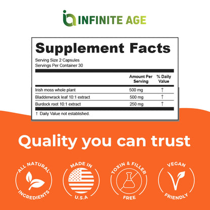INFINITE AGE 1250mg Sea Moss Capsules – 60 Count, Vegan, Made in USA