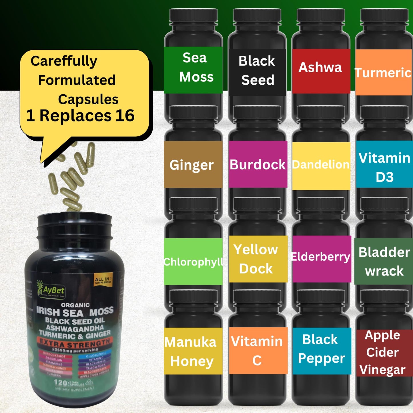 Organic Irish Sea Moss & 16-in-1 Herbal Capsule – Halal, Vegan