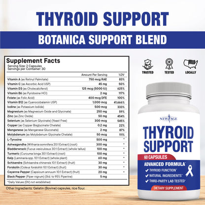 Thyroid Support Supplement for Women & Men - Iodine, Zinc, Selenium | Non-GMO, Vegetarian - 120 Count