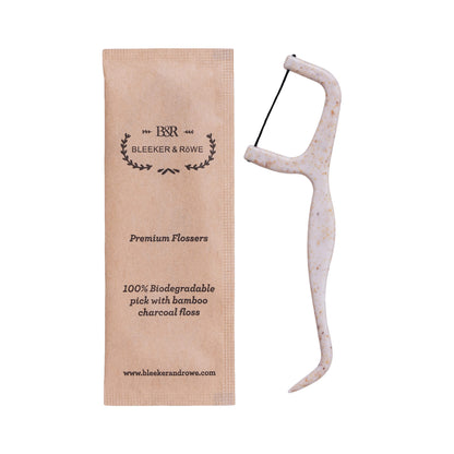 Bleeker & Rowe Biodegradable Floss Picks – 150 Pack, Eco-Friendly Bamboo Charcoal