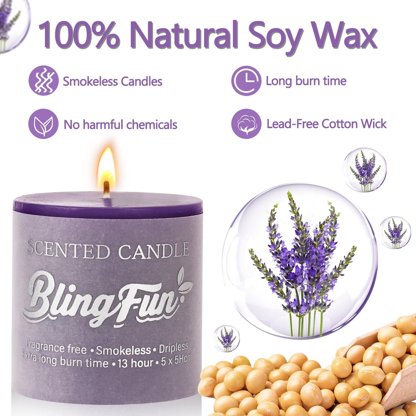 Blingfun 4-Piece Flower Scented Candle Gift Set | 3.2oz Natural Soy Wax, Long-Lasting Fragrance