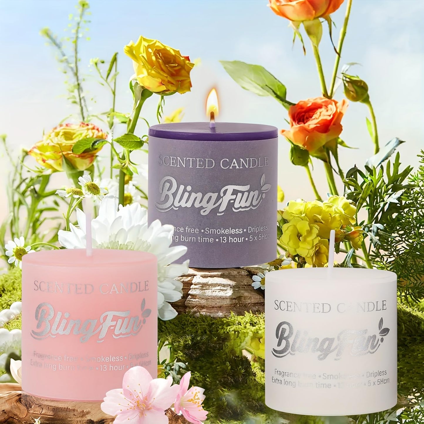 Blingfun 4-Piece Flower Scented Candle Gift Set | 3.2oz Natural Soy Wax, Long-Lasting Fragrance