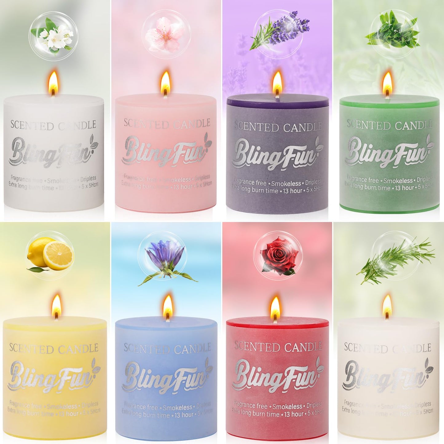 Blingfun 4-Piece Flower Scented Candle Gift Set | 3.2oz Natural Soy Wax, Long-Lasting Fragrance