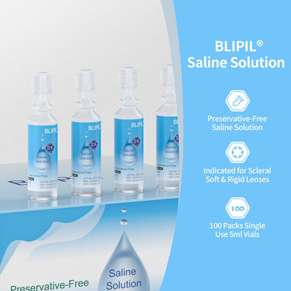 BLIPIL Preservative-Free Saline Solution for Contact Lenses - 5mL Travel Pack (100)