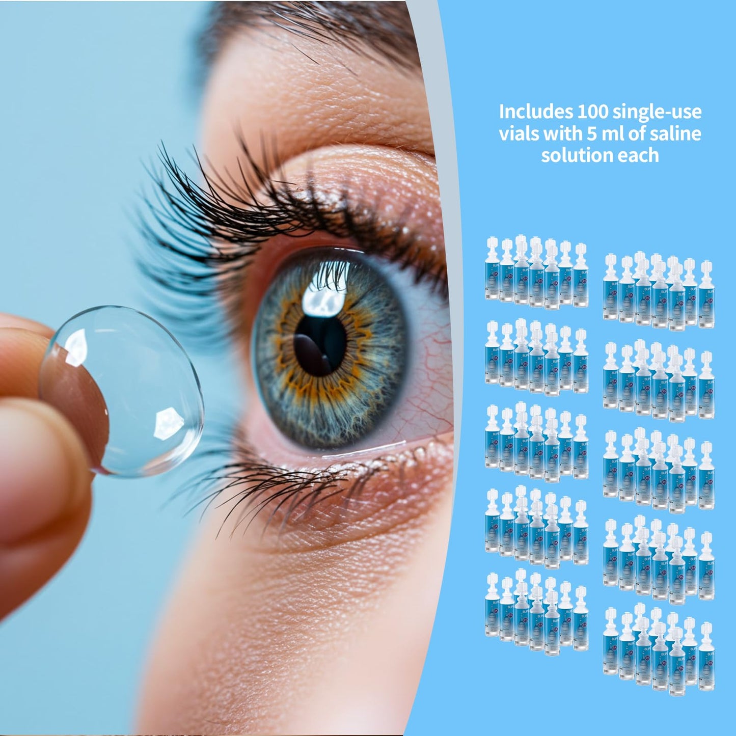 BLIPIL Preservative-Free Saline Solution for Contact Lenses - 5mL Travel Pack (100)