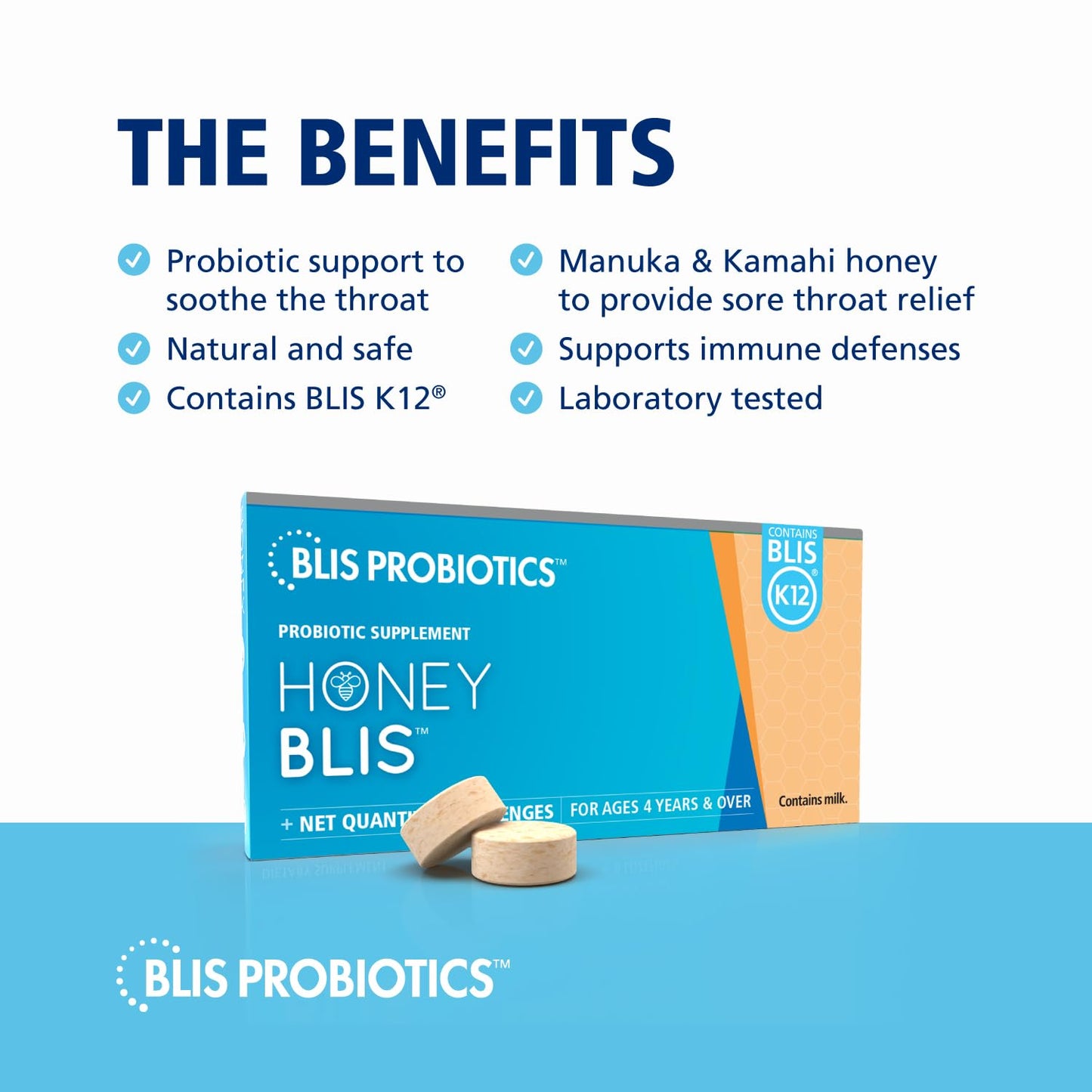 BLIS HoneyBlis Oral Probiotic Lozenges with Manuka Honey & K12 | Immune Support - 16 Lozenges