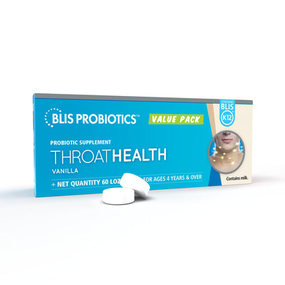 BLIS ThroatHealth K12 Probiotics - Immune & Throat Support, Vanilla, 60 Lozenges, 2.5B CFU