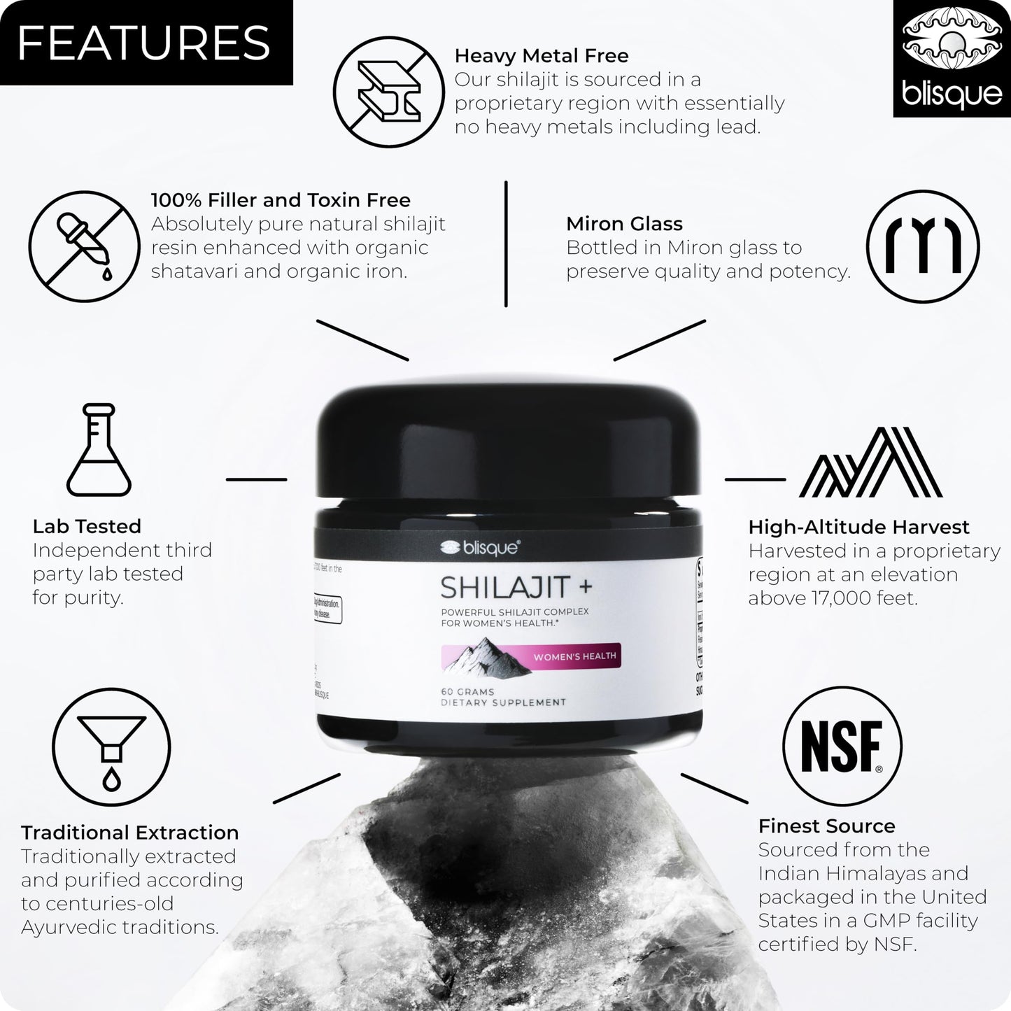 Blisque Shilajit Resin - Organic Himalayan Supplement for Women’s Health | 60g