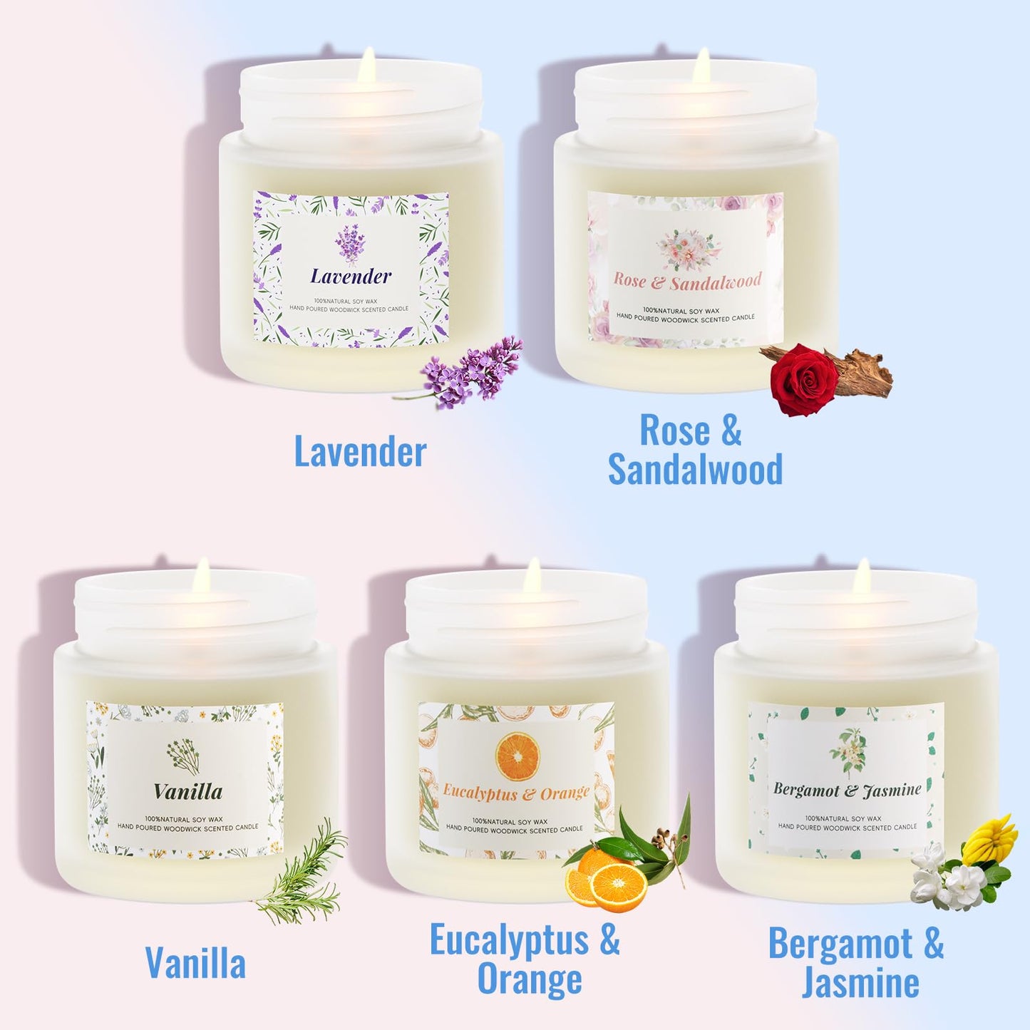 BlissfulOasis Scented Candles – 5 Pack Gift Set, Natural Soy Wax, Long-Lasting Home Fragrance