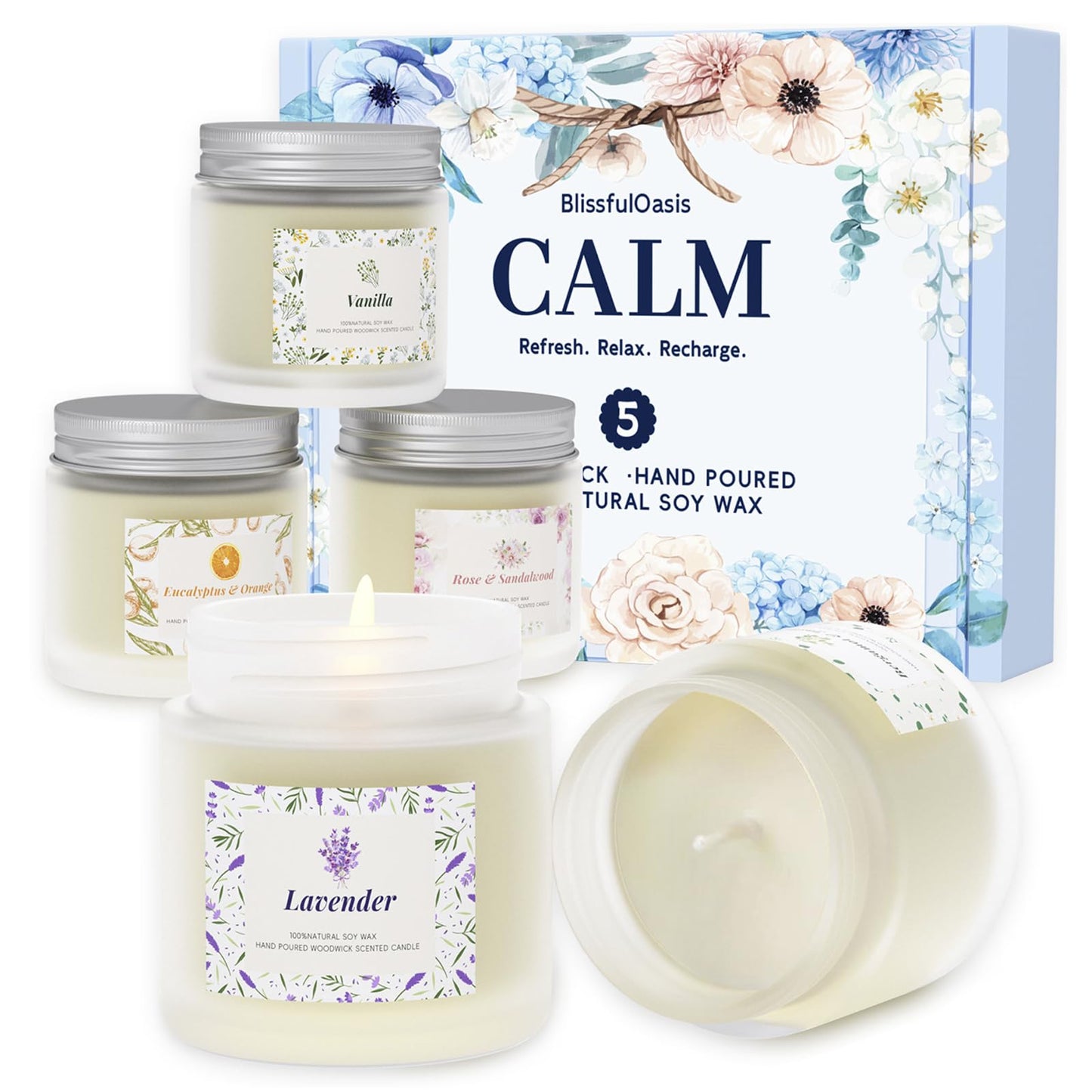 BlissfulOasis Scented Candles – 5 Pack Gift Set, Natural Soy Wax, Long-Lasting Home Fragrance
