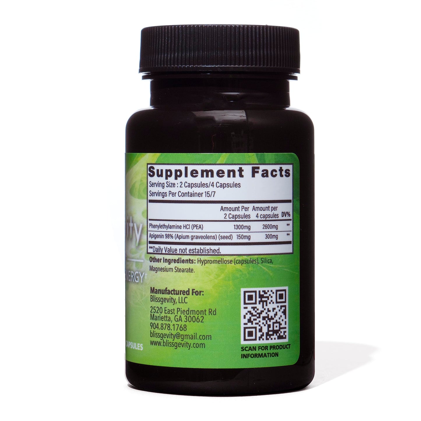 Blissgevity 150mg Apigenin + Phenylethylamine – Mood Support (30 Capsules)