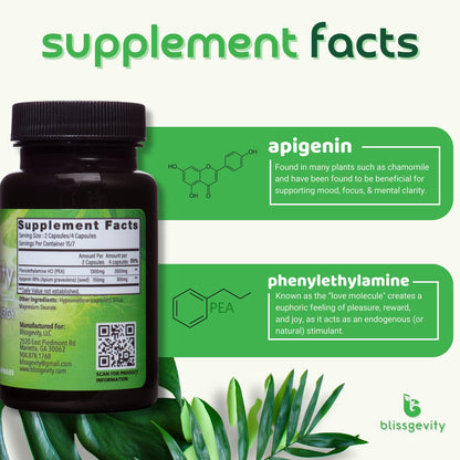 Blissgevity 150mg Apigenin + Phenylethylamine – Mood Support (30 Capsules)