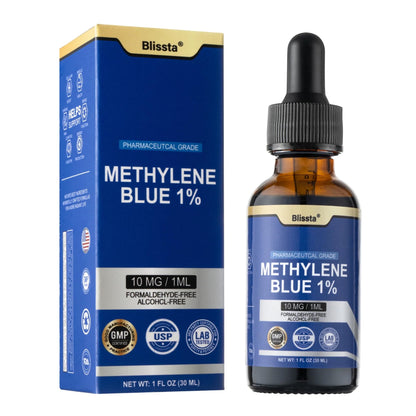 Blissta USP Pharmaceutical Grade Methylene Blue 1% Solution – Third-Party Lab Tested, Formaldehyde-Free, Heavy Metal Free – Nootropic & Cognitive Support – 30ml